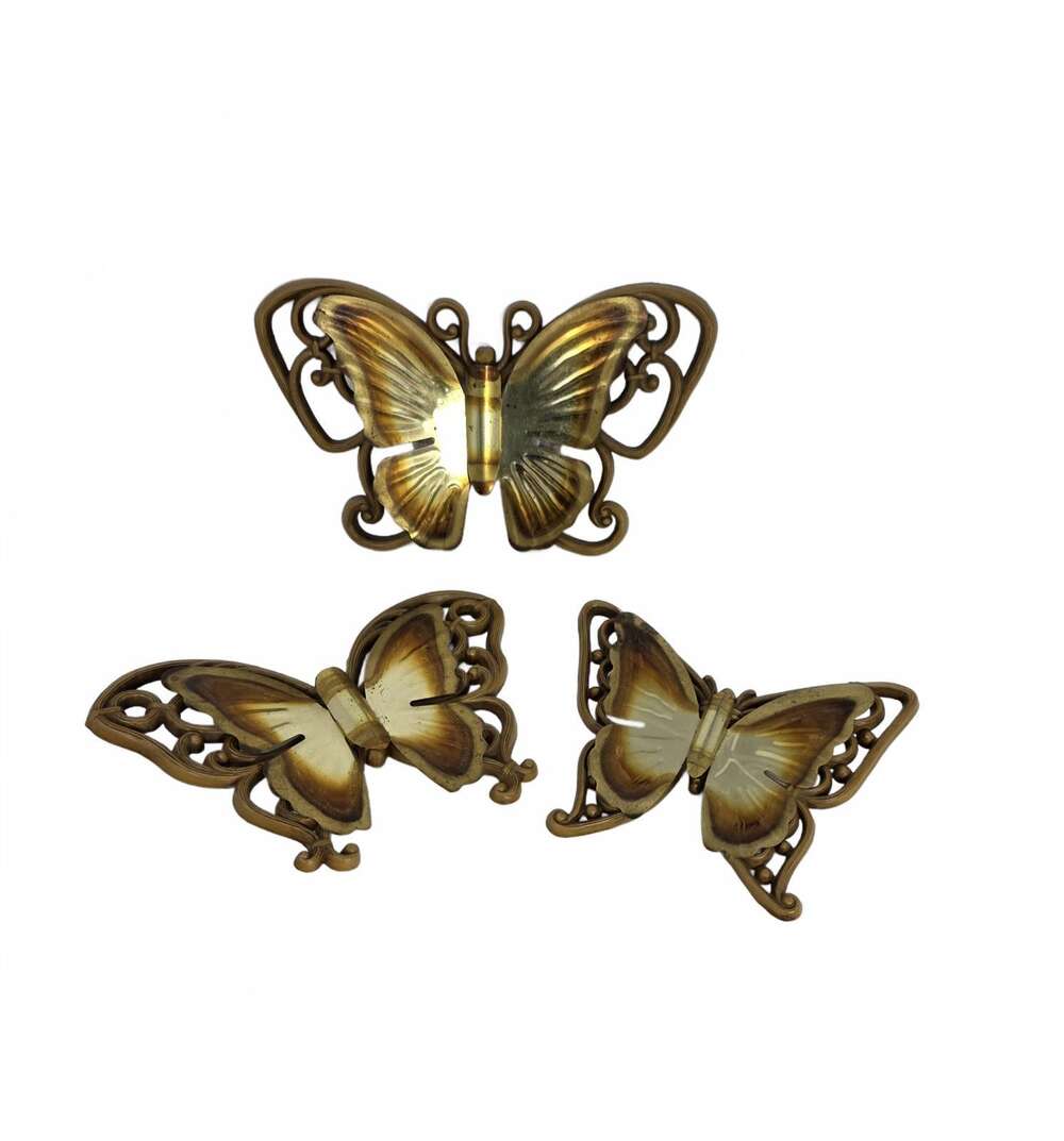 Vintage Homco Butterfly Wall Decor Set of 3 Brown 1970s Boho MCM